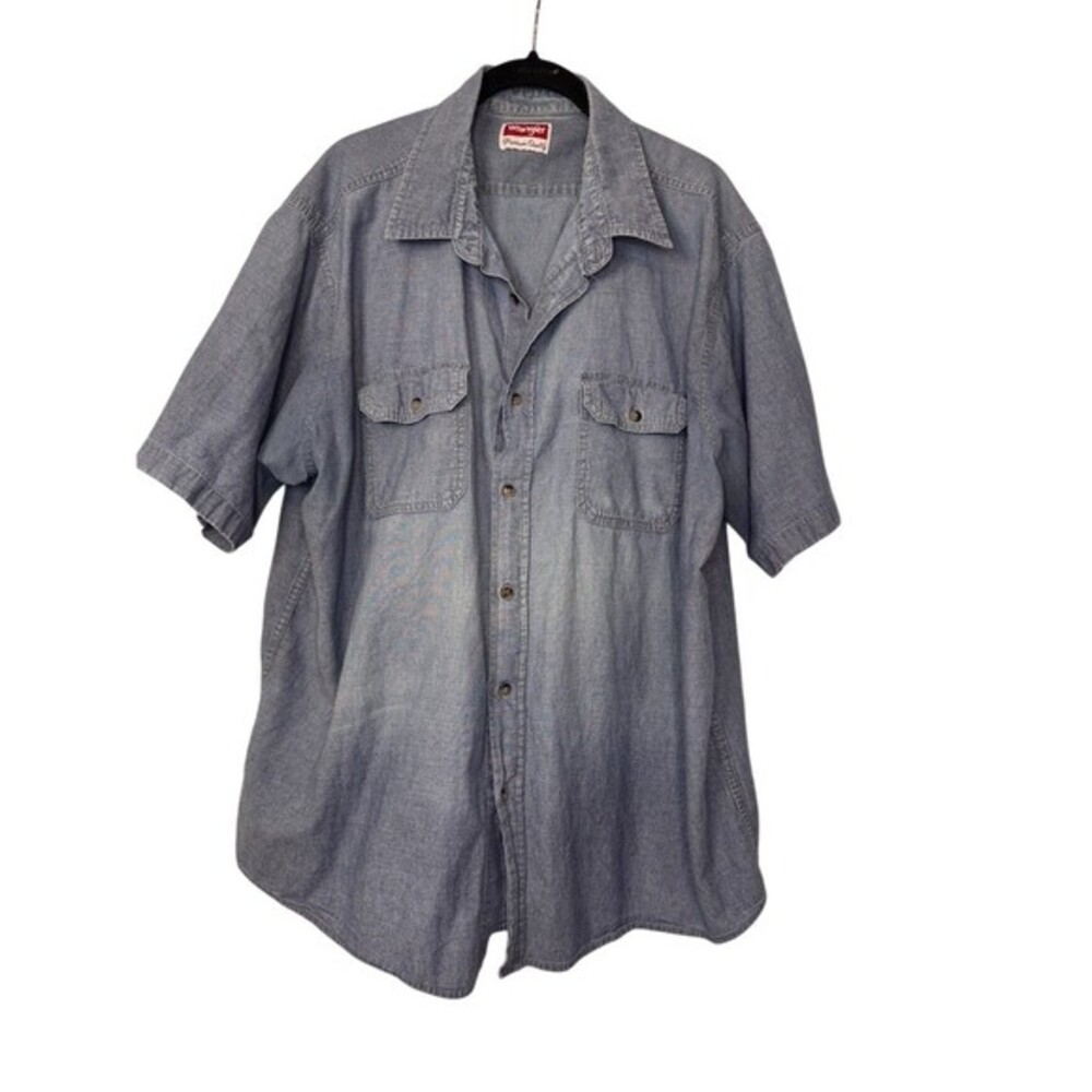 Wrangler Button-Up Shirt Mens 2XL Blue Chambray Denim Short Sleeve